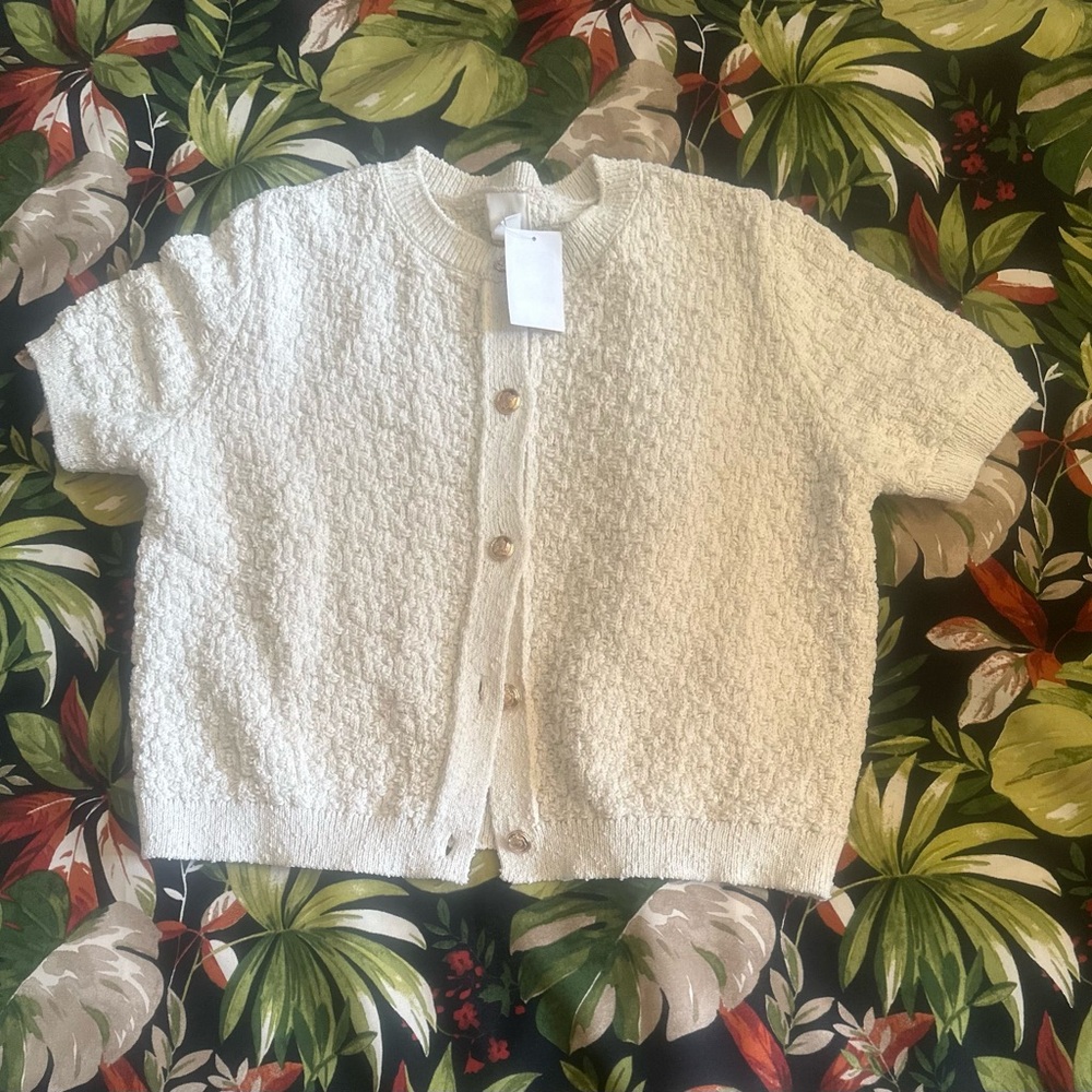 Cream Textured Button-Up Cardigan